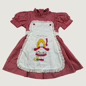 Vintage Sakowitz Girls Red Gingham Apron Dress I Love You This Much 4T Eyelet